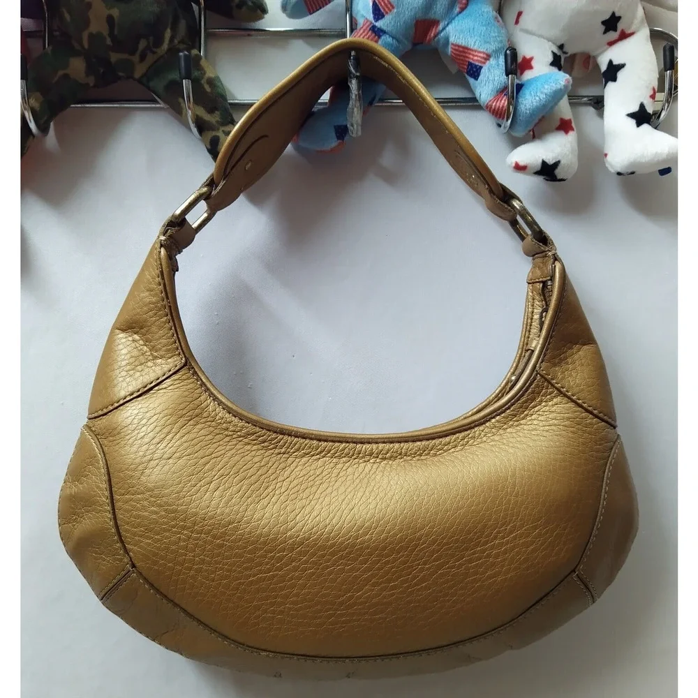 Cole Haan Metallic Brown Leather Zipper Closure Hobo Shoulder Bag